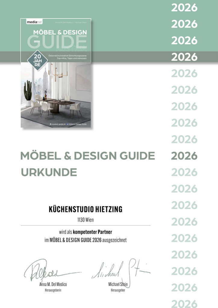 Auszeichnung Möbel Design Guide 2026 für das Küchenstudio Hietzing